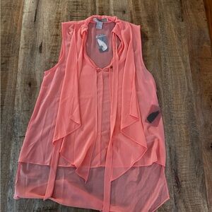 Forever 21 Love 21 Sleeveless pink Coral Blouse tie ruffles tunic length hi low